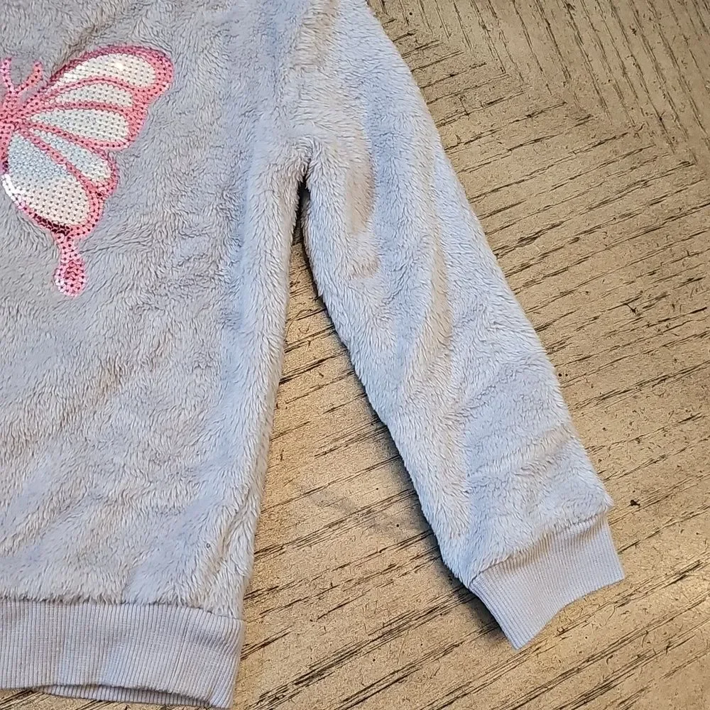 3T OshKosh B'gosh Gray Fuzzy Top with Pink Butterfly